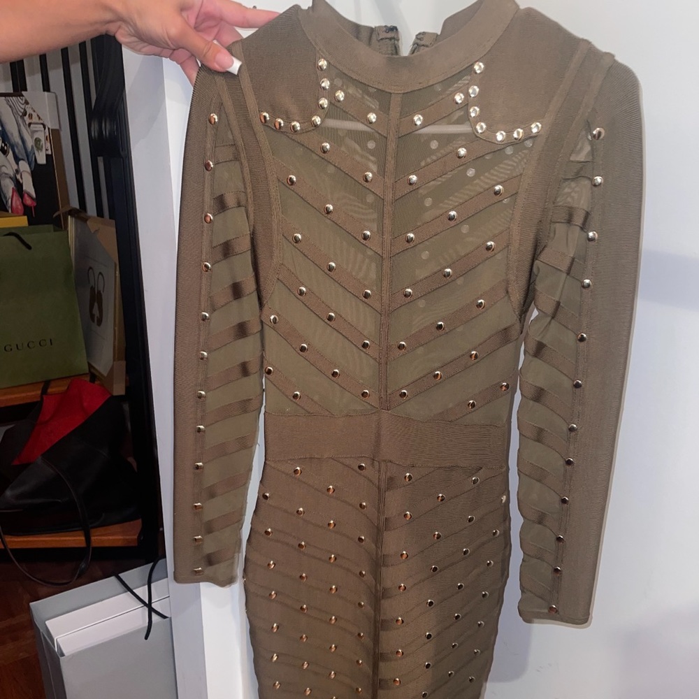 Olive green long sleeve house of CB dress